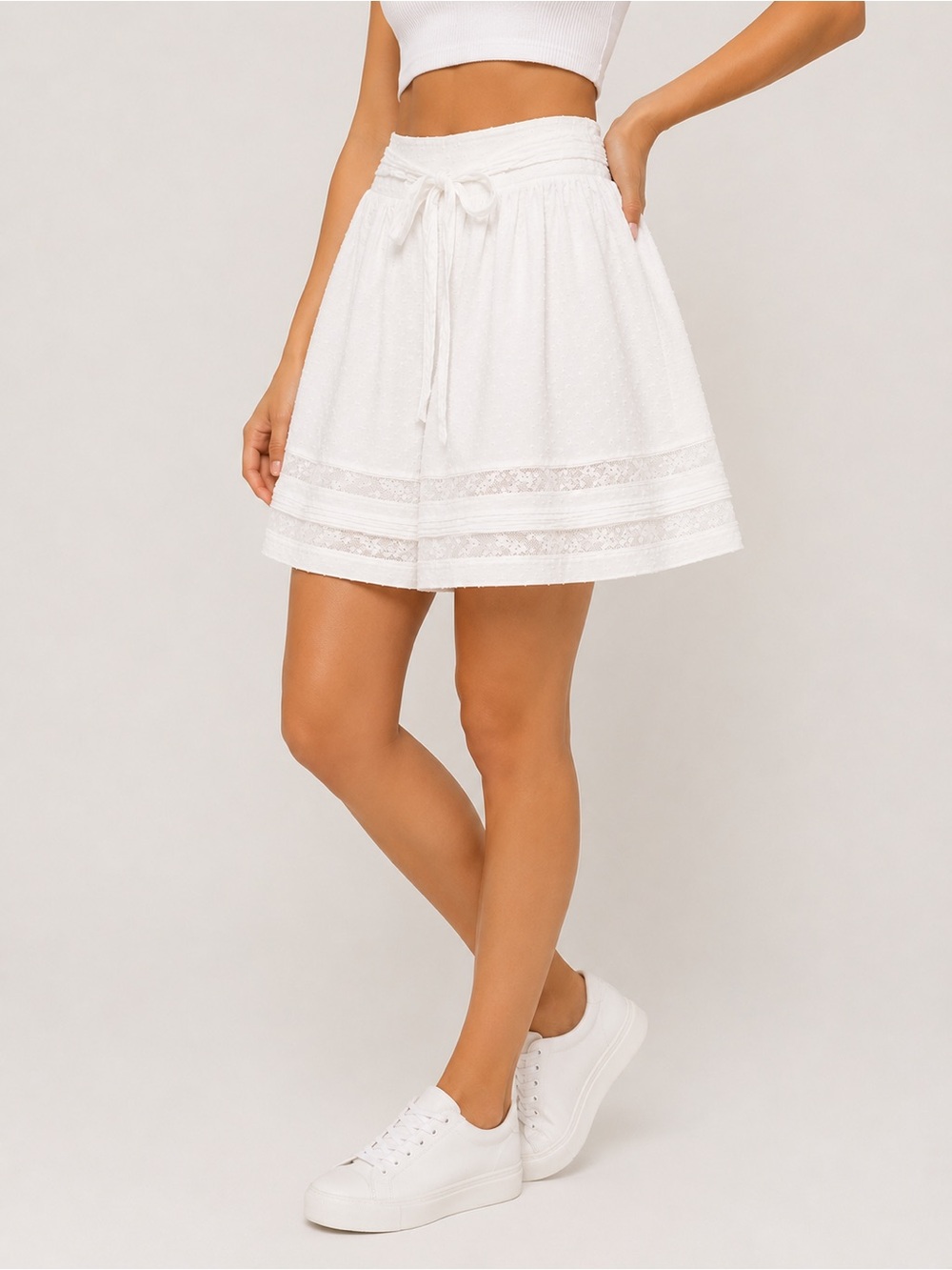 Joie White and Ivory Dot Lace Trim Skirt – Size 2 – Boho Cotton Mini Skirt